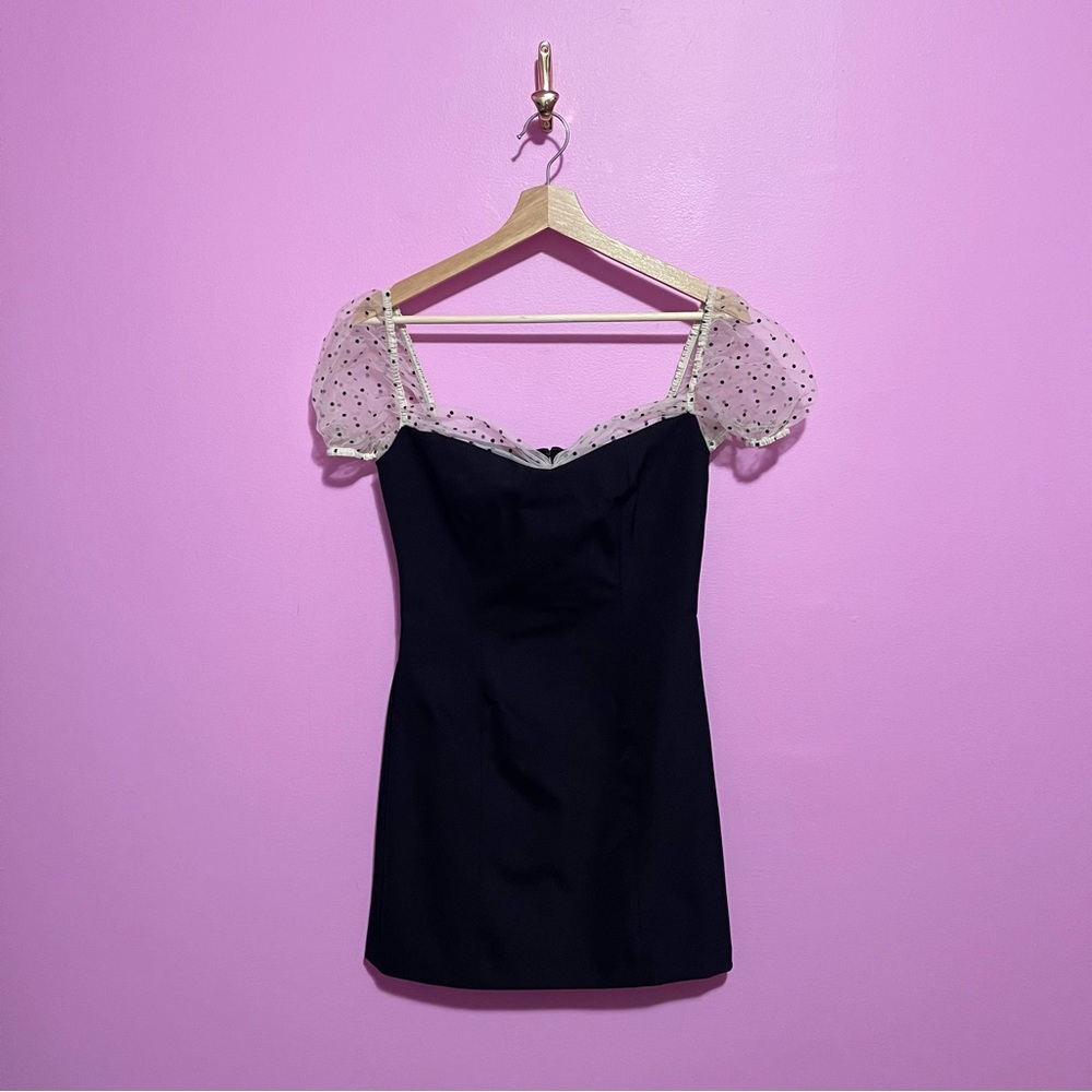 Camila Coelho Heirloom Tulle Puff Sleeve‎ Mini Dress Small Black Flocked Dot - Picture 2 of 12